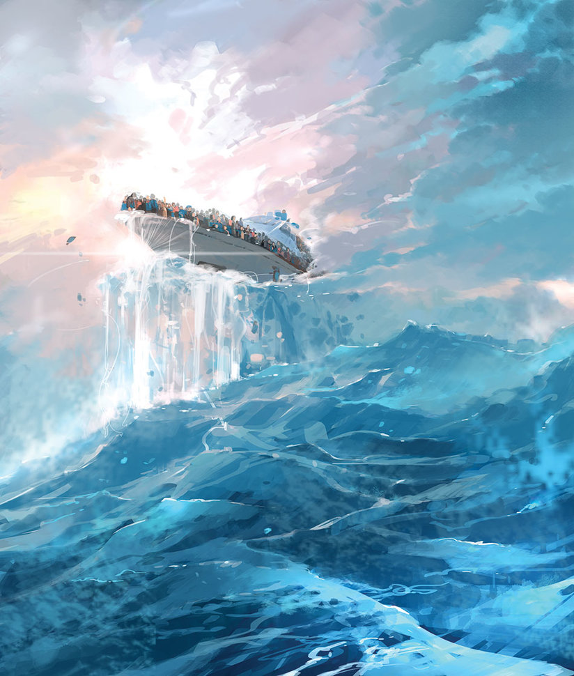 824x970 Ocean Painting As Usual ^^ Floating Boat By Mycks - Boat In Ocean Painting