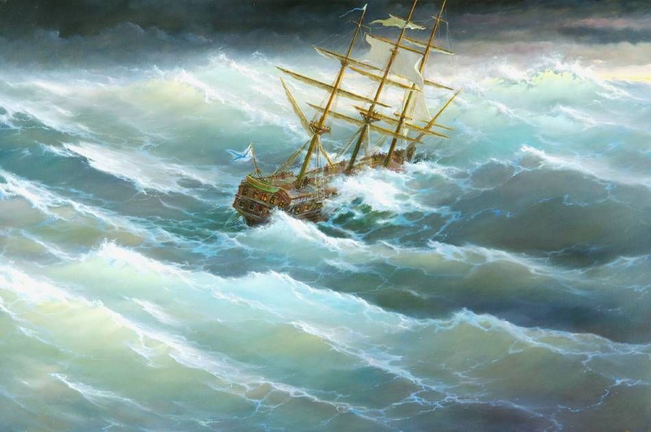 950x631 On Wave.jpg Seascape Prints - Boat In Ocean Painting