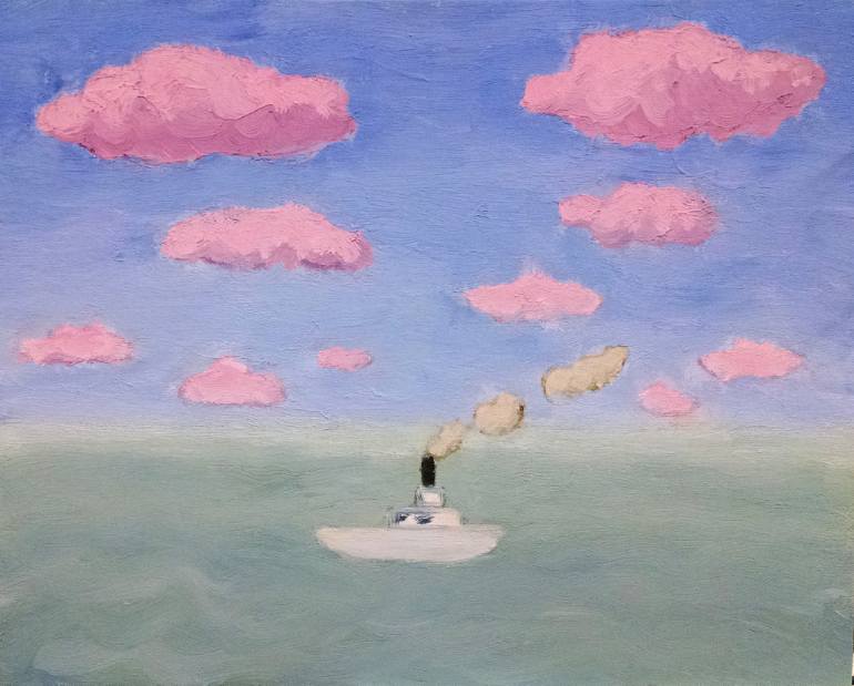 770x619 Saatchi Art Little Boat In A Big Ocean Painting By Timothy Forry - Boat In Ocean Painting