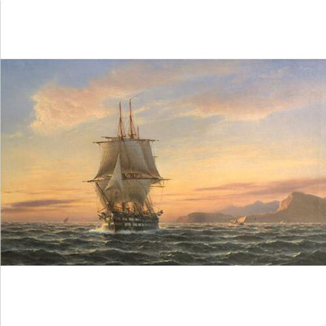 640x640 Hand Painted Decorative Landscape Oil Painting Seascape Ship Big - Boat In Ocean Painting