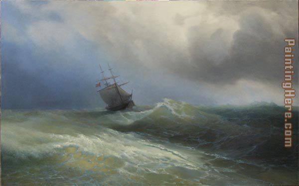 600x374 Ivan Constantinovich Aivazovsky Storm 1890 Painting Anysize 50 - Boat In Storm Painting