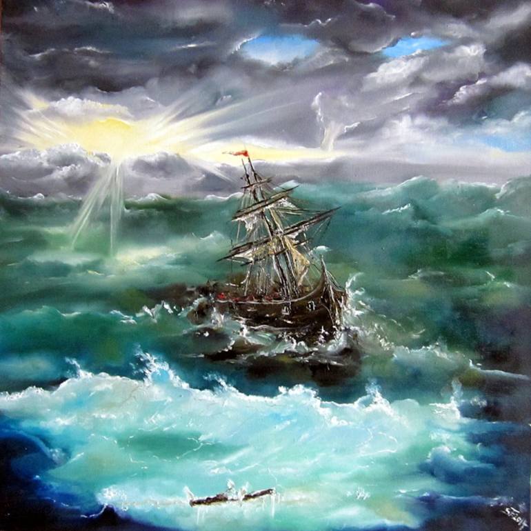 770x770 Saatchi Art Boat In Storm Painting By Susan Art - Boat In Storm Painting