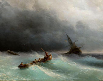 340x270 Sea Storm Painting Etsy - Boat In Storm Painting