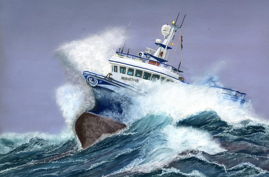 900x593 Ship In A Storm Painting By Sarah Dowson - Boat In Storm Painting
