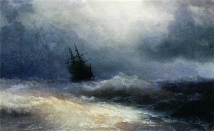 750x461 Ship In A Storm, 1887 - Boat In Storm Painting