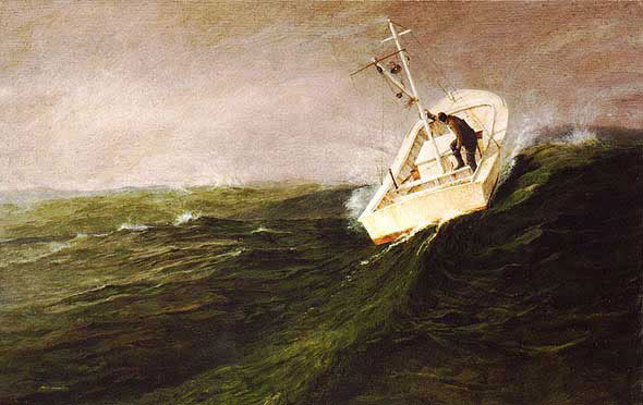 590x372 Down To The Sea In Ships - Boat In Storm Painting