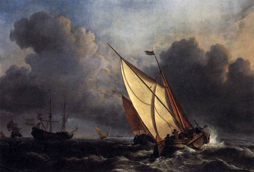 1034x702 Dutch Fishing Boats In A Storm 1801 Painting Joseph Mallord - Boat In Storm Painting
