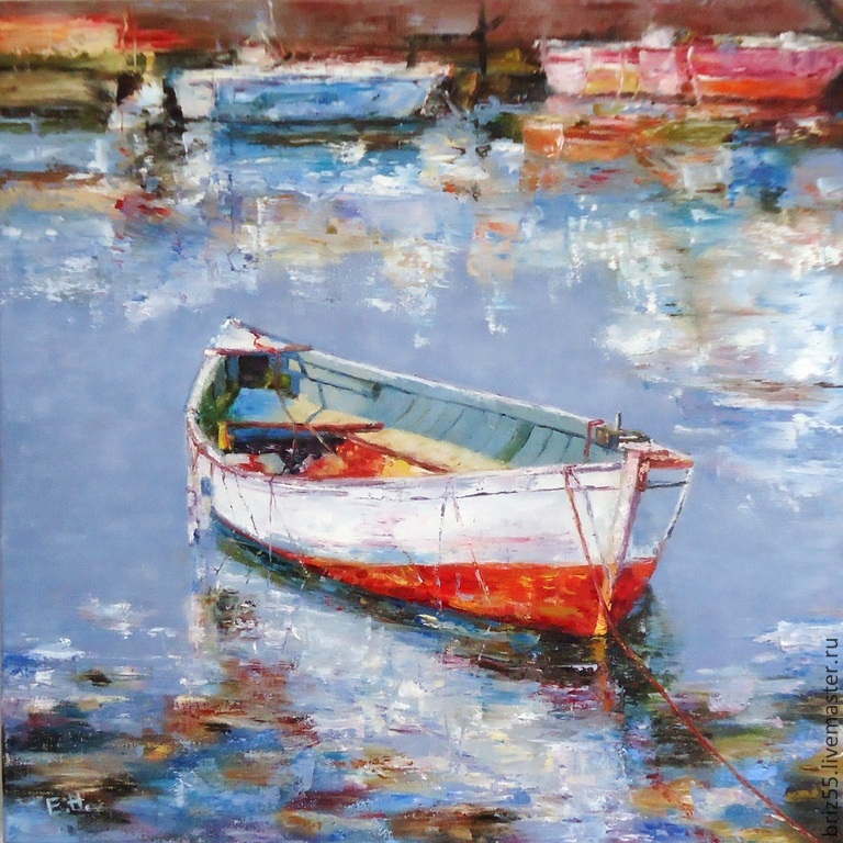 768x768 Oil Painting Boat - Boat Oil Painting