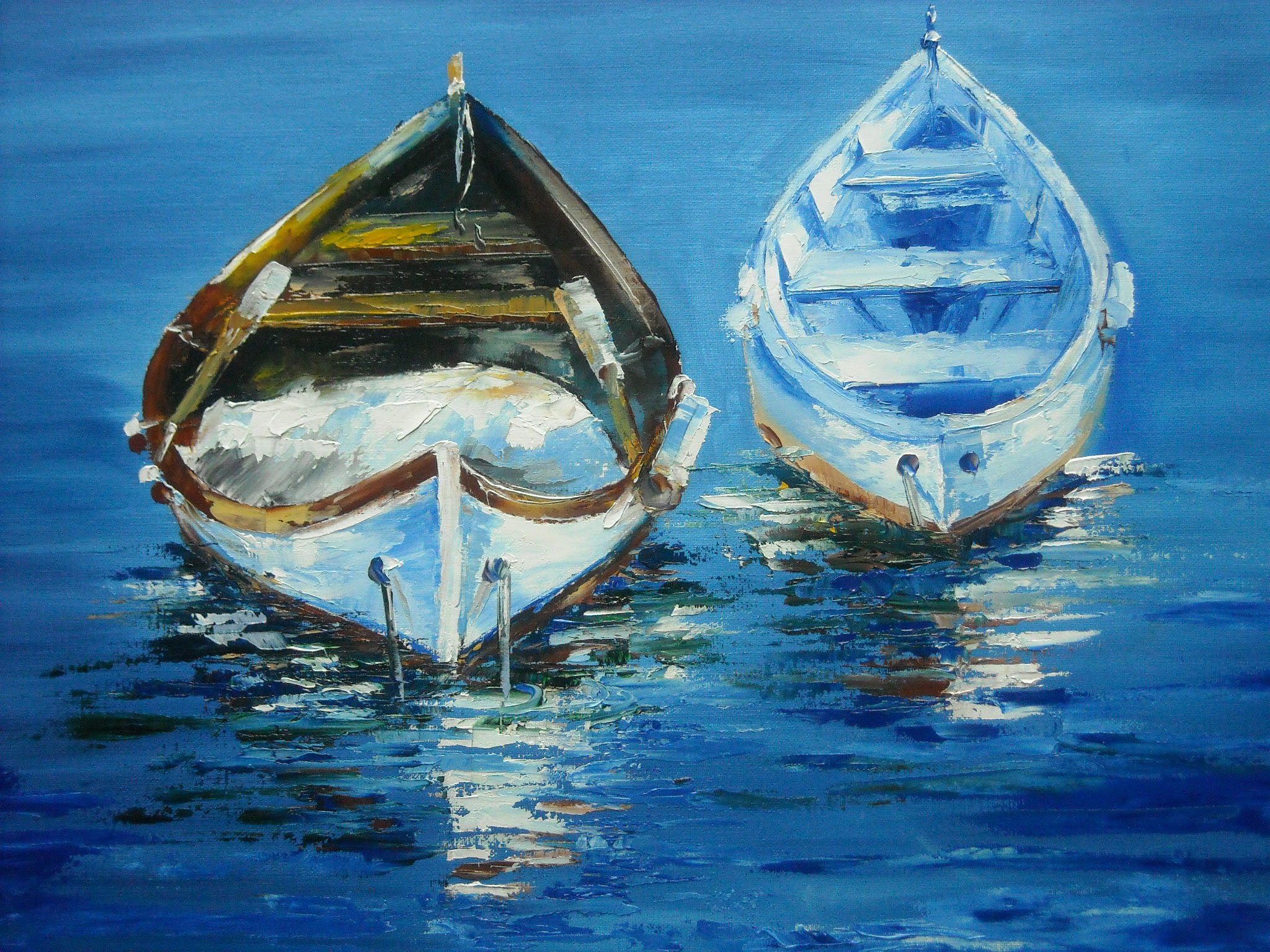 2048x1536 Palette Knife, Oil Painting Boats By Lana Kanyo - Boat Oil Painting