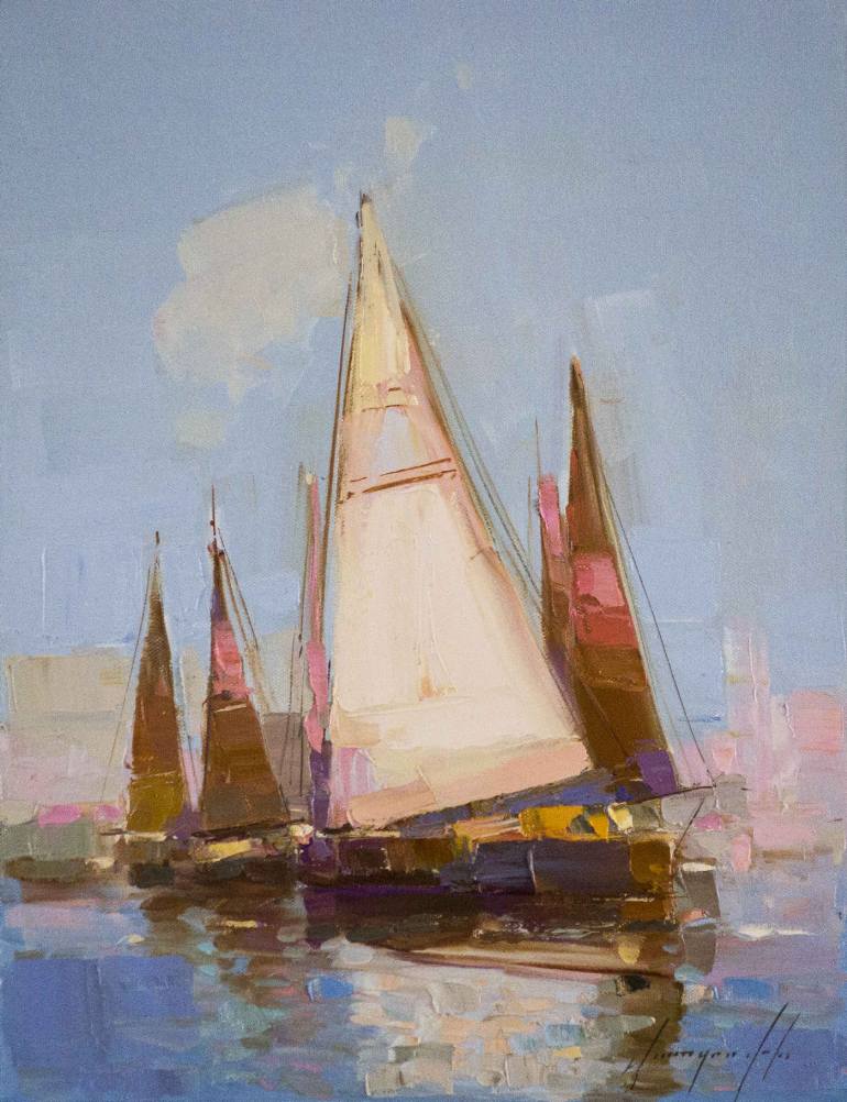 770x1002 Saatchirt Sail Boats Harbor Oil Painting On Canvas One - Boat Oil Painting