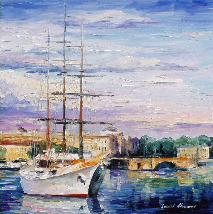 896x900 White Boat - Boat Oil Painting