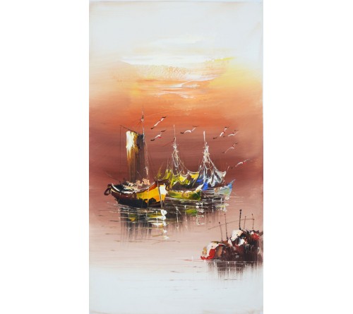 500x445 Buy Wharf Oil Painting On Canvas (Unframed) Art Wall Decoration - Boat Oil Painting