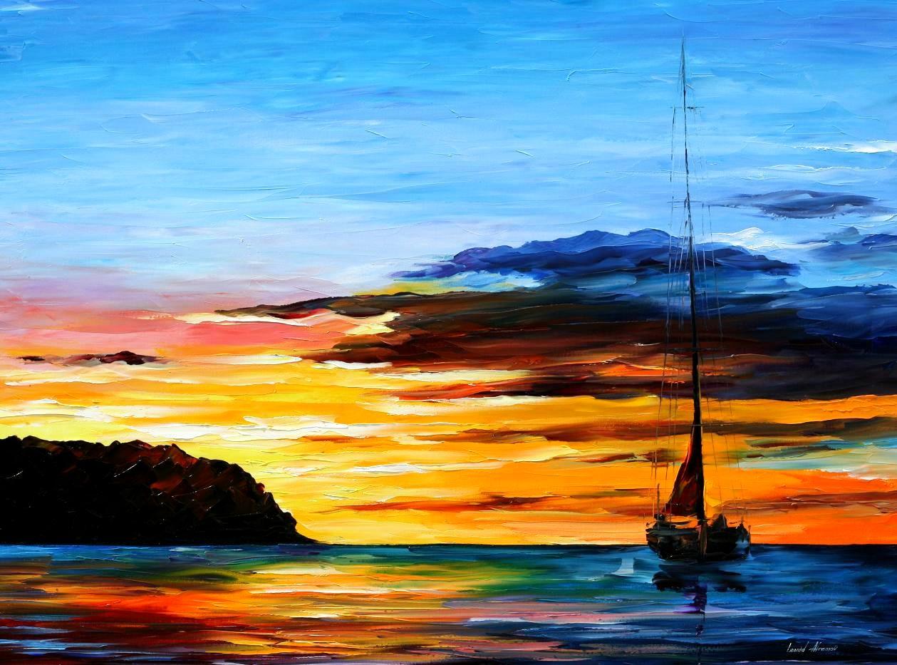 1259x933 Leonid Afremov, Oil On Canvas, Palette Knife, Buy Original - Boat On Water Painting