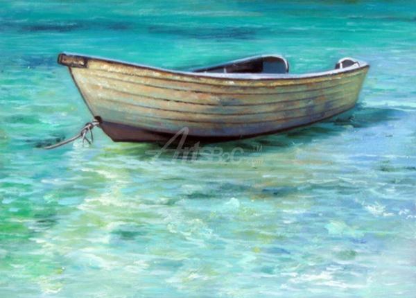 600x430 Small Boat Above Water Oil Painting Op Lb4 5 - Boat On Water Painting