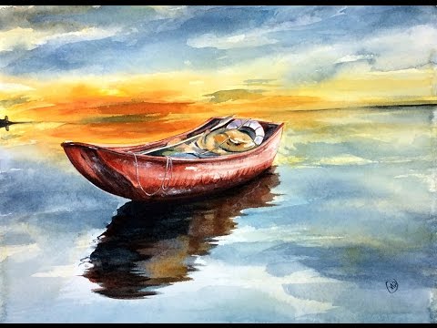 480x360 Watercolor Boat On A Lake Painting Demonstration - Boat On Water Painting