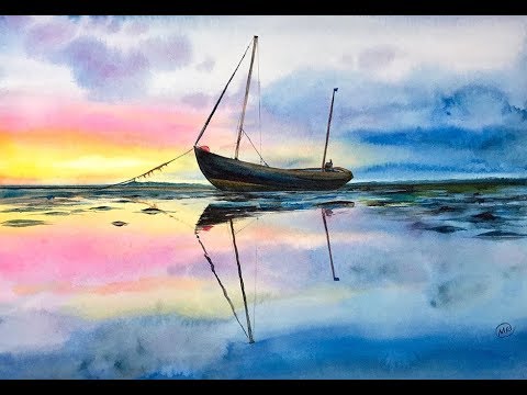 480x360 Watercolor Fisherman's Boat On A Water Painting Tutorial - Boat On Water Painting