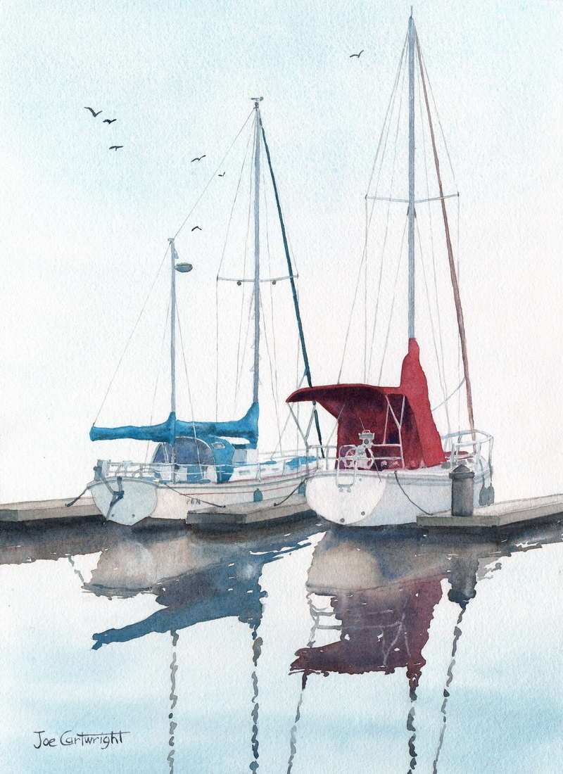 800x1100 Watercolor Paintings Boats And The Sea Gallery Seascapes - Boat On Water Painting