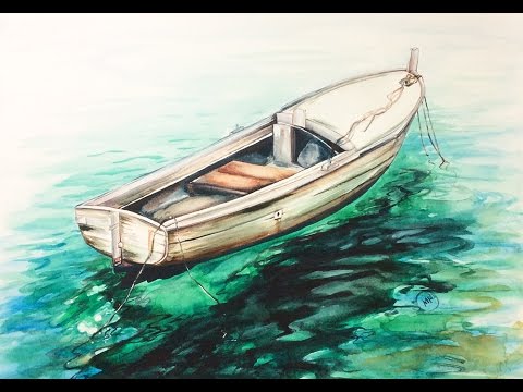 480x360 Watercolor Sea Boat On A Water Painting Demonstration - Boat On Water Painting