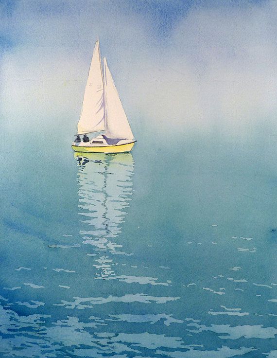 570x736 3, Seascape, Ocean, Art Prints, Painting, Sailing Print, Sailboats - Boat On Water Painting