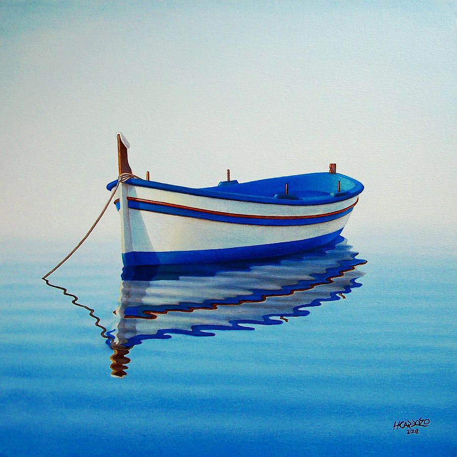 900x900 Night Paintings Of Boats On The Water Fishing Boat Ii Painting - Boat On Water Painting