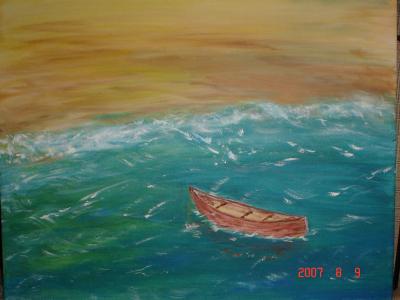 400x300 Rough Water - Boat On Water Painting