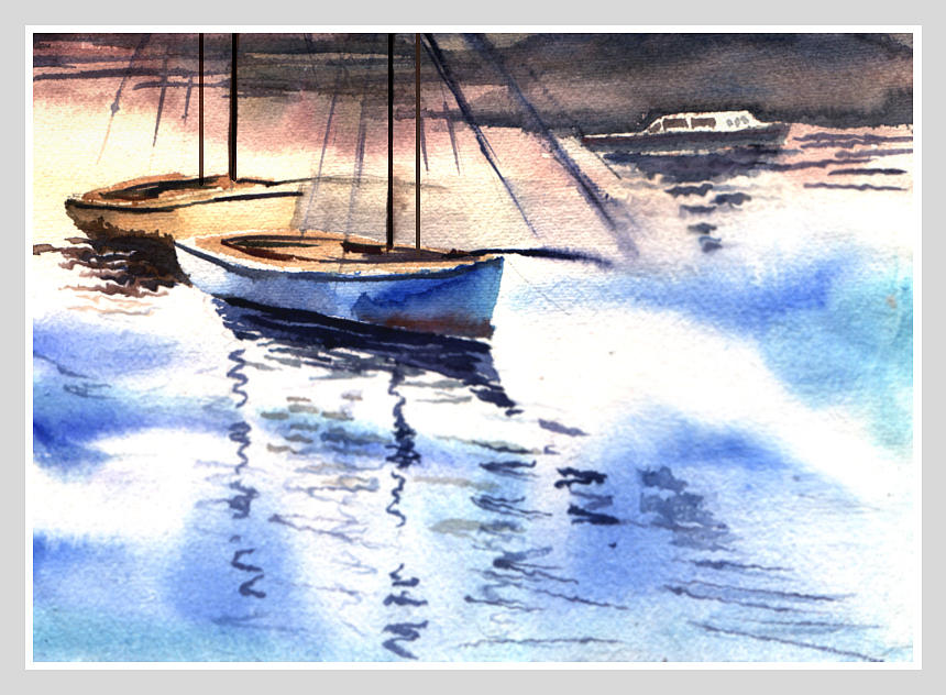 860x632 Boat And The River Painting By Anil Nene - Boat On Water Painting