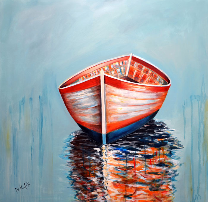 700x680 Boat Painting. Free Your Mind Is An Acrylic Boat On The Water - Boat On Water Painting