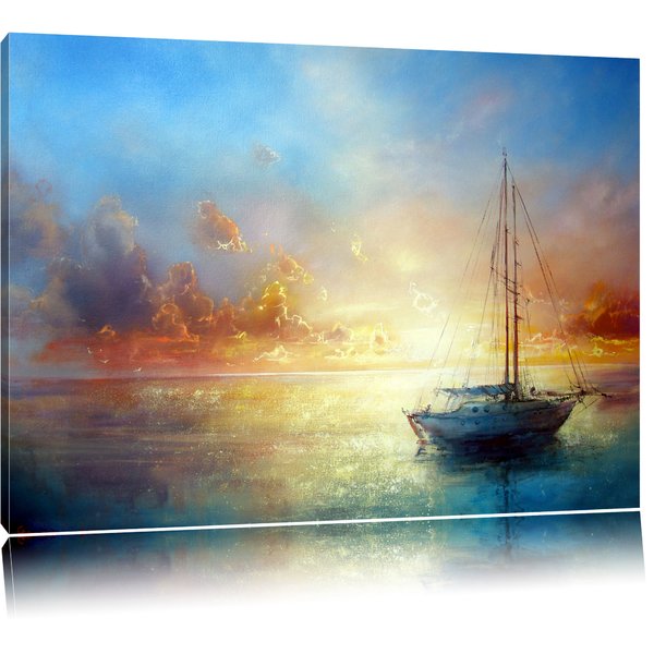 600x600 Pixxprint Lovely Picture Of A Boat Painting Print On Canvas - Boat Painting
