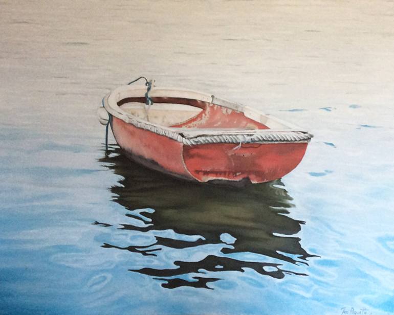 770x616 Saatchi Art Little Red Boat Painting By Teri Paquette - Boat Painting
