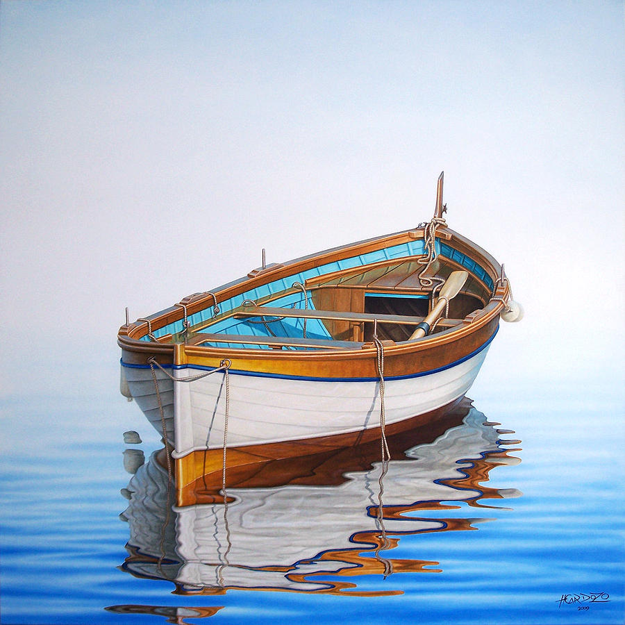 900x900 Solitary Boat On The Sea Painting By Horacio Cardozo - Boat Painting