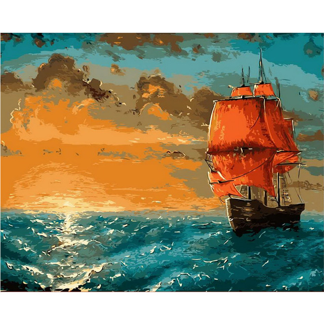 640x640 Diy Digital Oil Painting By Numbers Sea Boat Picture Drawing Paint - Boat Painting