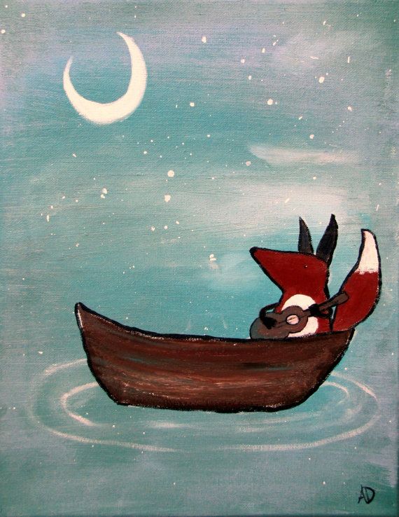 570x738 Fox Painting, Storybook Kids Wall Art, Nursery Decor Fox - Boat Painting For Kids