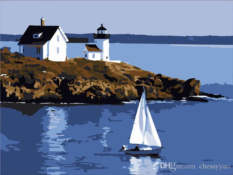 750x563 2018 Diy Oil Painting Paint By Numbers Sailing Boat Drawing - Boat Painting For Kids