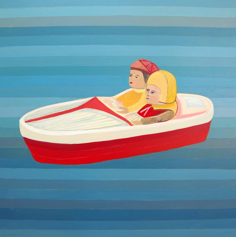 770x772 Saatchi Art Unhappy Kids On Boat Painting By Angela Burson - Boat Painting For Kids