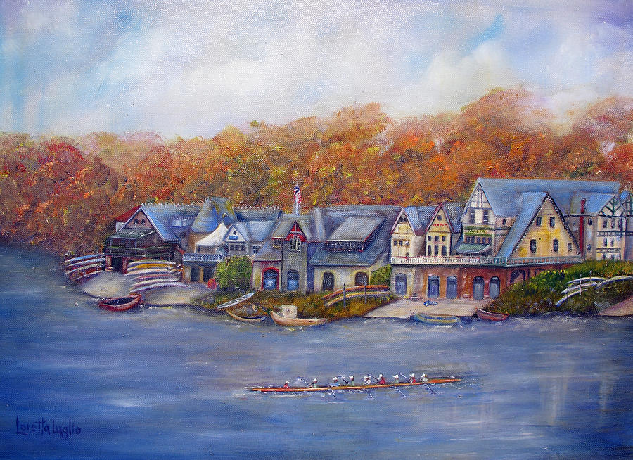 900x654 Boathouse Row In Philadelphia Painting By Loretta Luglio - Boathouse Row Painting