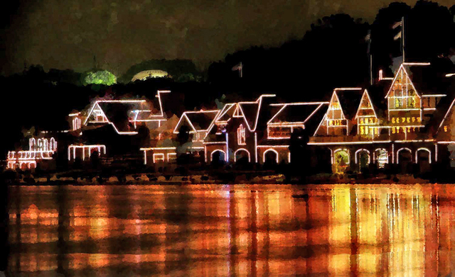 640x391 Julius Maurer Artwork Boathouse Row Philadelphia Original - Boathouse Row Painting