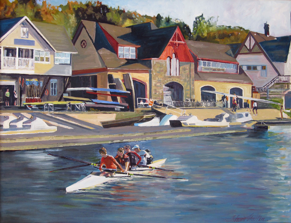 1000x764 Rowing In Oil - Boathouse Row Painting