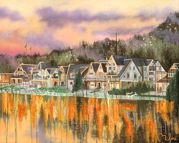 600x480 Blazing Boathouse Row Philadelphia Painting - Boathouse Row Painting