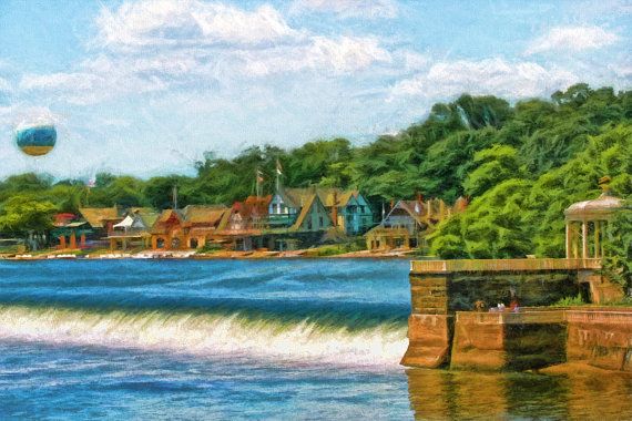 570x380 Boathouse Row, Philadelphia, Landmark, Urban Art, Cityscape, Fine - Boathouse Row Painting