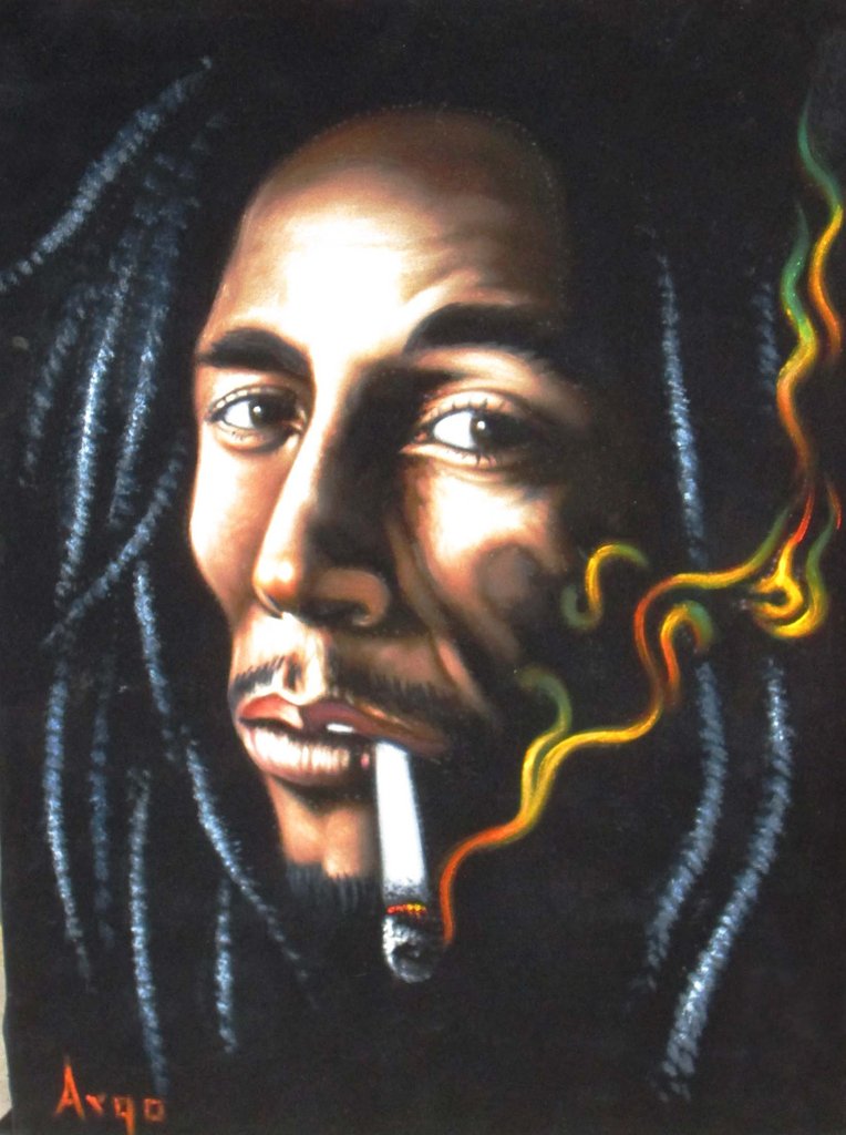 764x1024 Bob Marley Portrait, Original Oil Painting On Black Velvet By - Bob Marley Painting