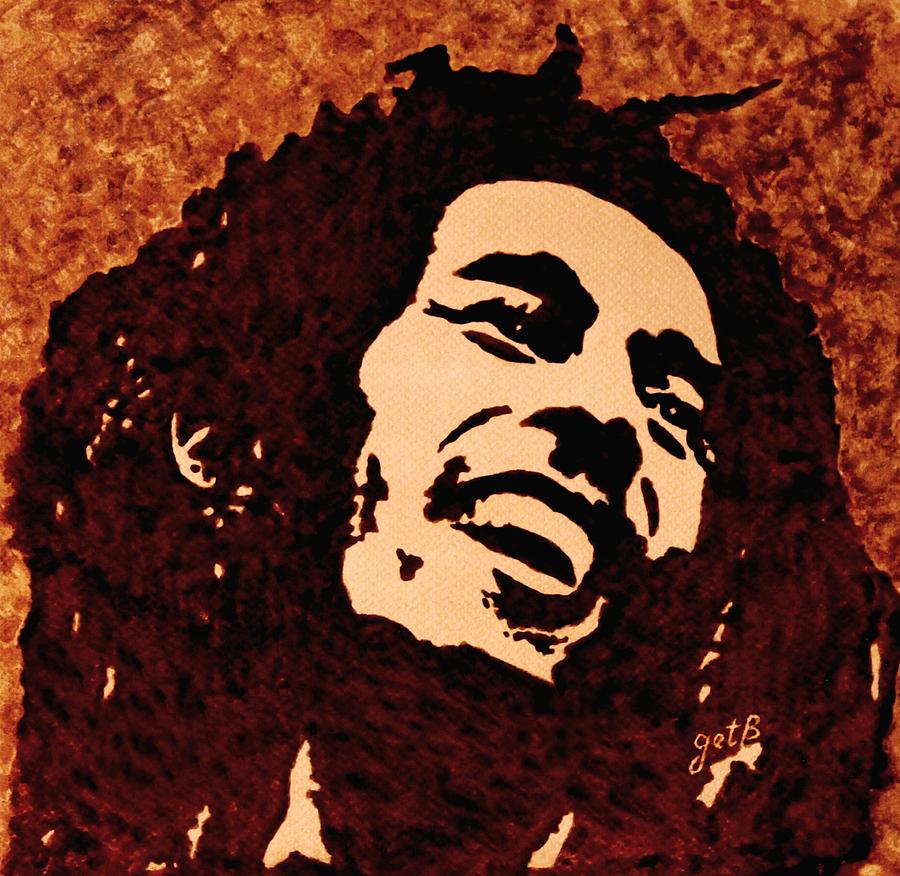 900x876 Coffee Painting Bob Marley Painting By Georgeta Blanaru - Bob Marley Painting