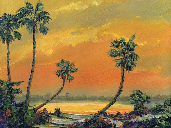 600x450 Orange Haze Florida Highwaymen Bob Ross Style Seascape Oil - Bob Ross Beach Painting