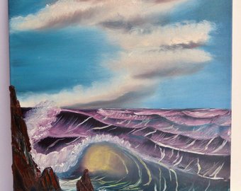 340x270 Stunning Bob Ross Style Oil Painting Oceanscape Ocean Seascape - Bob Ross Beach Painting