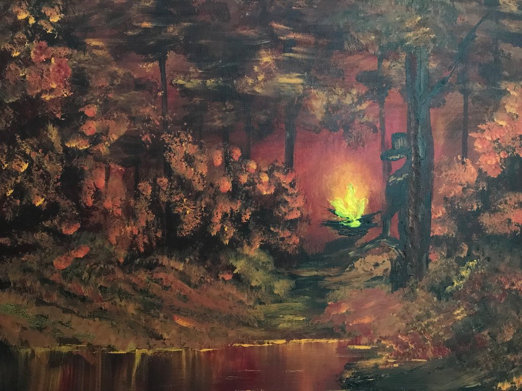 1024x768 Campfire Bob Ross Inspired By Ingridchristina - Bob Ross Campfire Painting