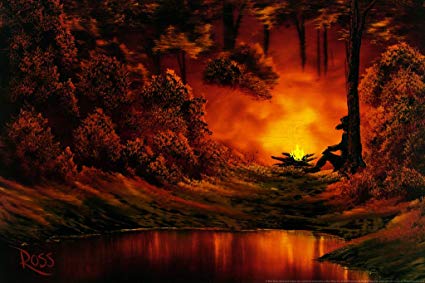 425x283 Bob Ross Campfire Art Print Canvas Painting Poster - Bob Ross Campfire Painting