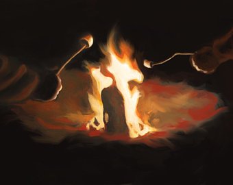 340x270 Campfire Painting Etsy - Bob Ross Campfire Painting