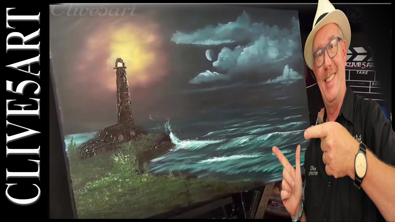 1280x720 Light House Seascape Bob Ross Style Acrylic Painting - Bob Ross Lighthouse Painting