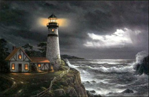520x338 Original Paintings A Lighthouse By The Sea In The Evening Art - Bob Ross Lighthouse Painting