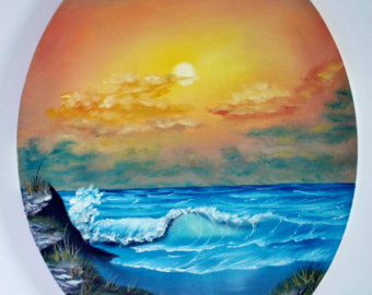 340x270 Bob Ross Style Oil Painting Landscape Seascape Light House - Bob Ross Lighthouse Painting