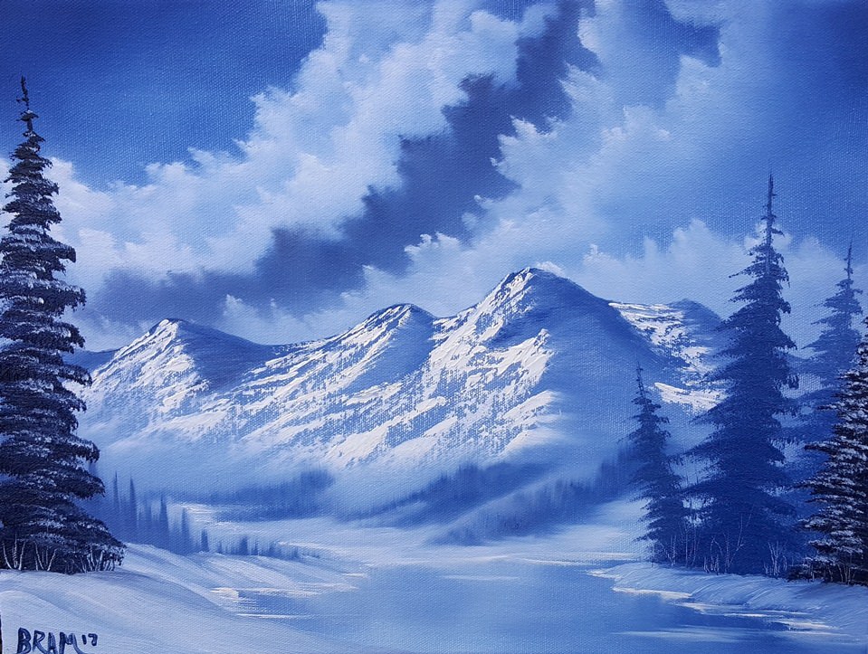 959x723 Blue Winter, Original Bob Ross Style Painting From The Joy - Bob Ross Original Painting